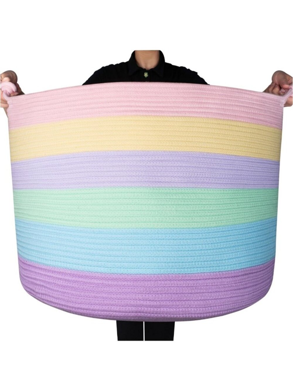 XXXLarge Woven Cotton Rope Storage Basket with Handles - Decorative Hamper for